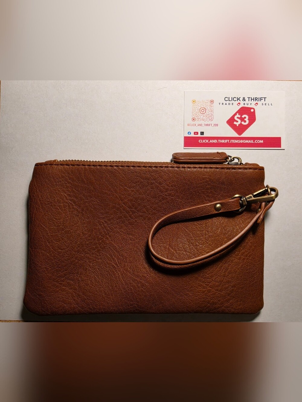 Source Unknown Brown Leather-Look Wristlet Clutch